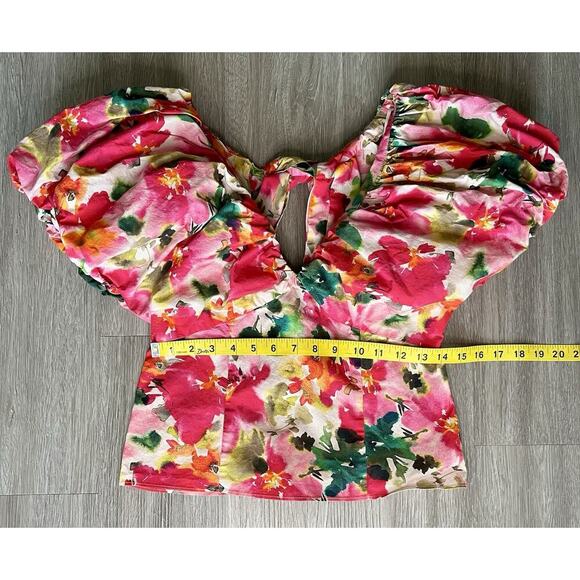 J.Crew Floral Puff Sleeve Blouse Size 6 – Watercolor Print V-Neck Top - Picture 5 of 9